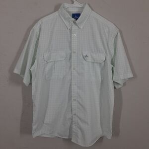 Guy Harvey Mens M Green White Plaid Check Vented Short Sleeve Fishing Shirt